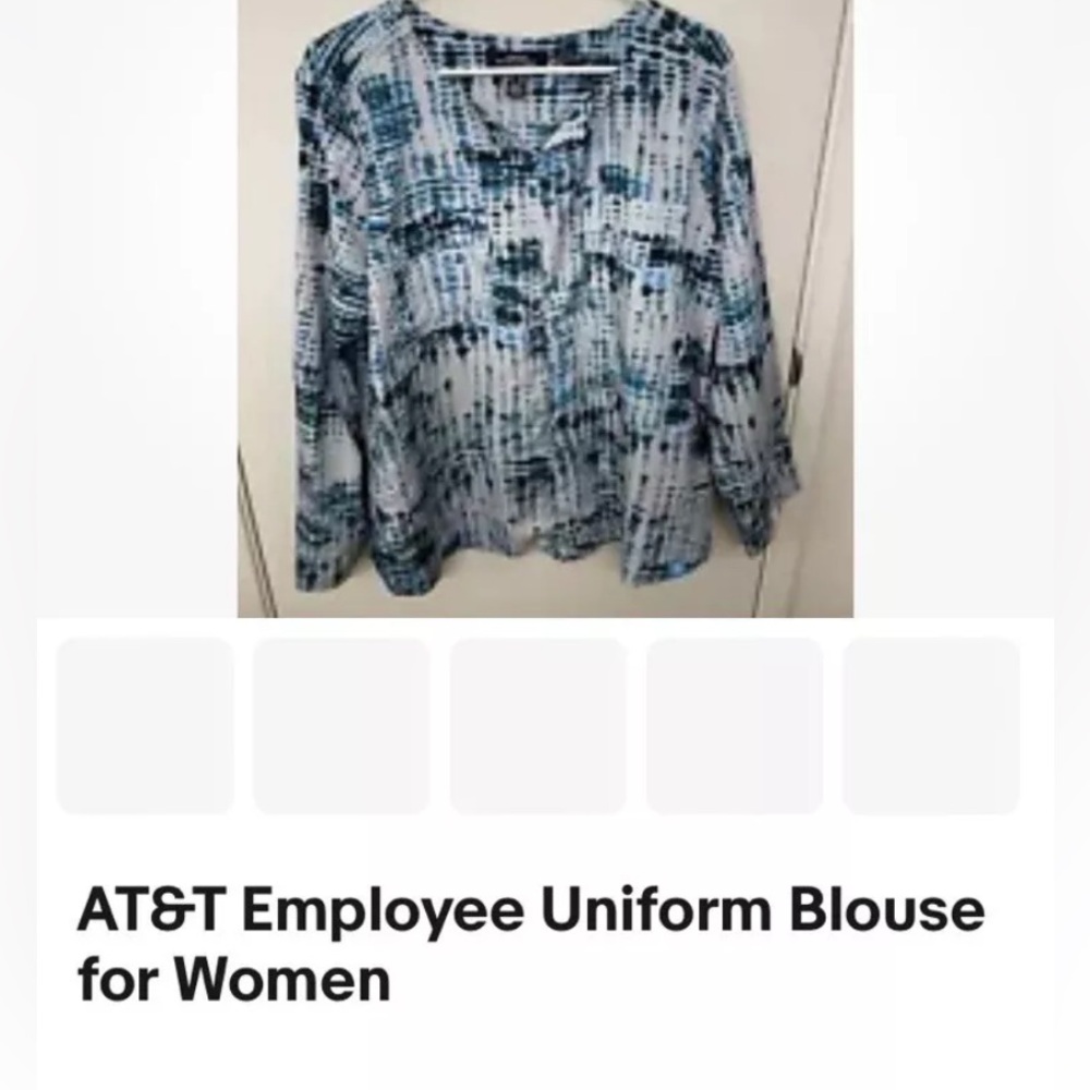 AT&T Branded - Blue and Gray Boxy Blouse with Bib Collar